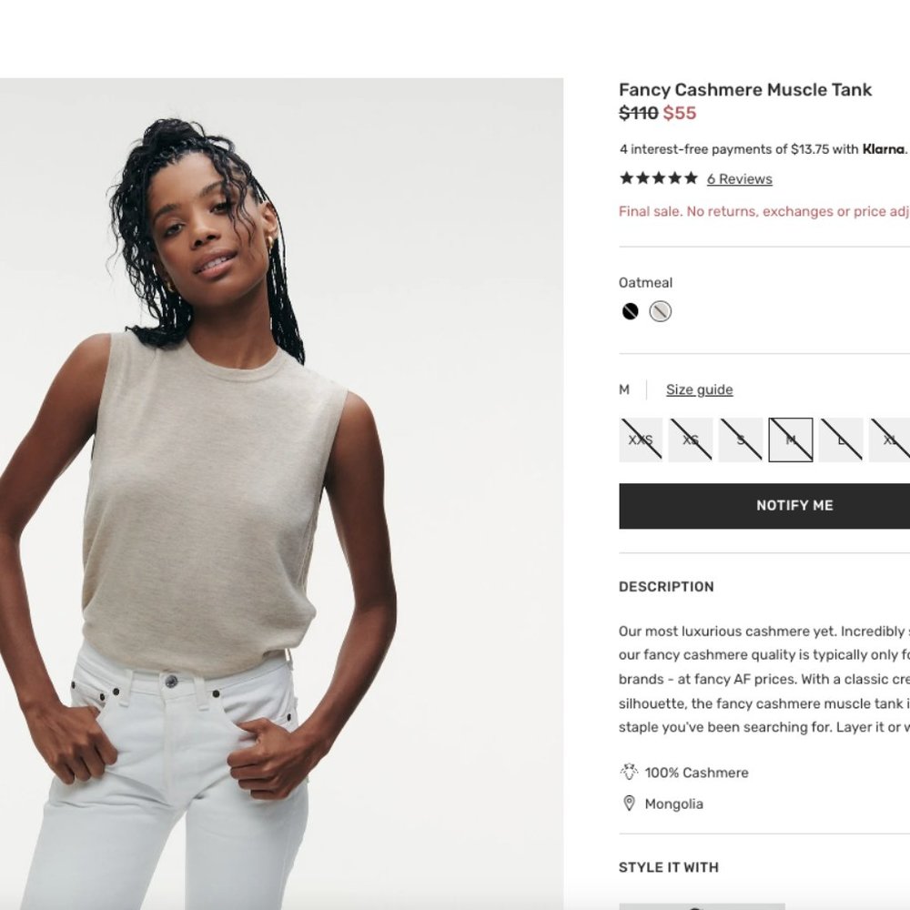 ISO Naadam medium Fancy Cashmere Muscle Tank